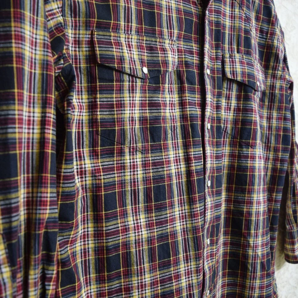 VTG Wrangler Pearl Snap Line Dancing Mens Shirts Fall Colors Rodeo Red Mustard L